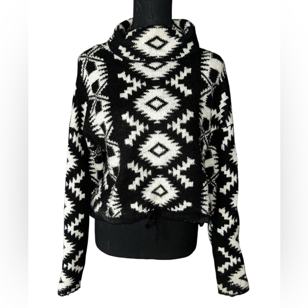 No Boundaries Aztec Cowl Neck Sweater XS | Boho Business Casual Pullover - Picture 3 of 6